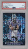 Lamar Jackson	 from the 2024 Panini Mosaic set featuring a Genesis parallel graded by PSA and given an overall grade of 9.