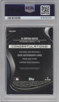 Ke'Bryan Hayes from the 2022 Topps Chrome Black set featuring a Gold Mini-Diamond Refractor parallel graded by PSA and given an overall grade of 8.