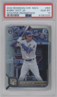 Bobby Witt Jr. from the 2022 Topps NSCC Bowman Chrome set graded by PSA and given an overall grade of 10.