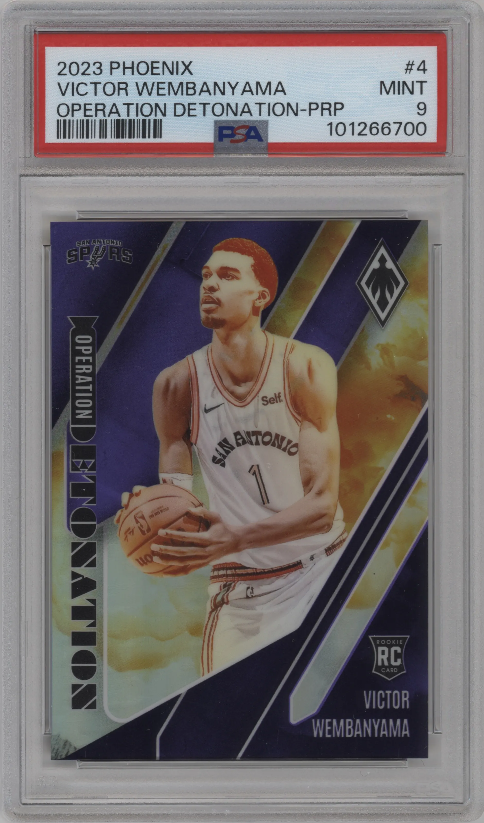2023 Panini Phoenix Oprtn.Detonation Victor Wembanyama Purple #4 PSA 9