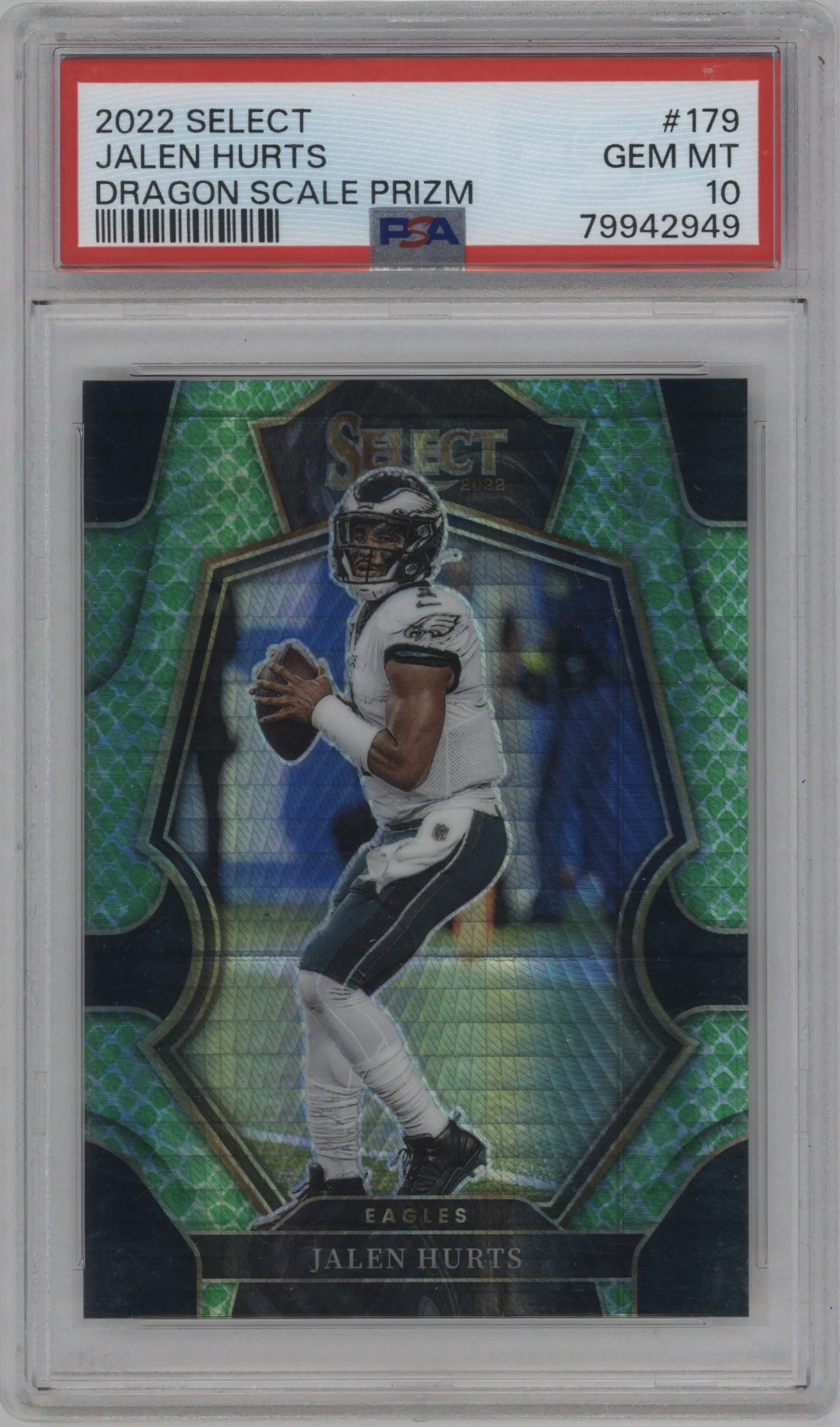 2022 Panini Select Pre.Lvl. Jalen Hurts Dragon Scale #179 PSA 10