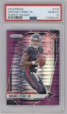 Michael Penix Jr. from the 2024 Panini Prizm set featuring a Purple Pulsar parallel graded by PSA and given an overall grade of 10.