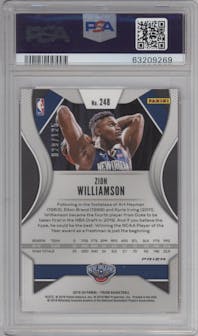 Zion Williamson from the 2019-20 Panini Prizm set featuring a Fast Break Red parallel graded by PSA and given an overall grade of 10.