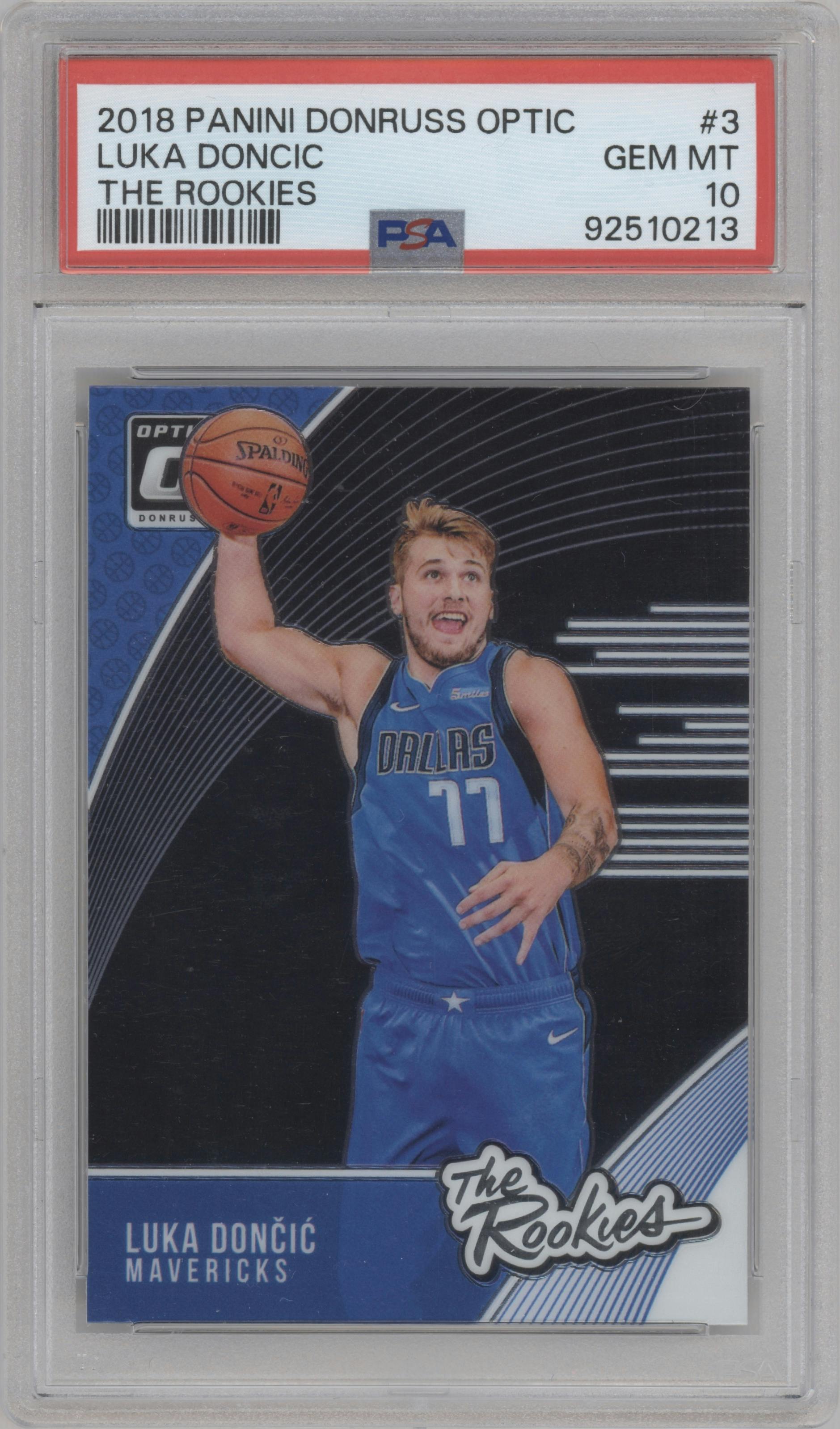Luka Doncic from the 2018-19 Panini Donruss Optic set graded by PSA and given an overall grade of 10.