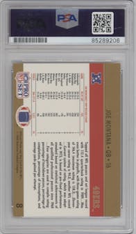 Joe Montana from the 1990 Pro Set set graded by PSA and given an overall grade of 0.