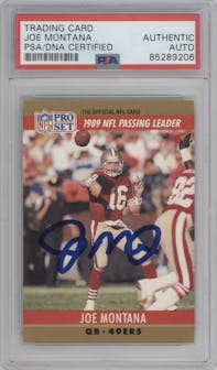 Joe Montana from the 1990 Pro Set set graded by PSA and given an overall grade of 0.