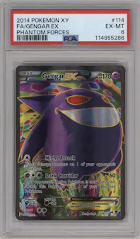 Gengar EX from the 2014 Pokemon XY set graded by PSA and given an overall grade of 6.