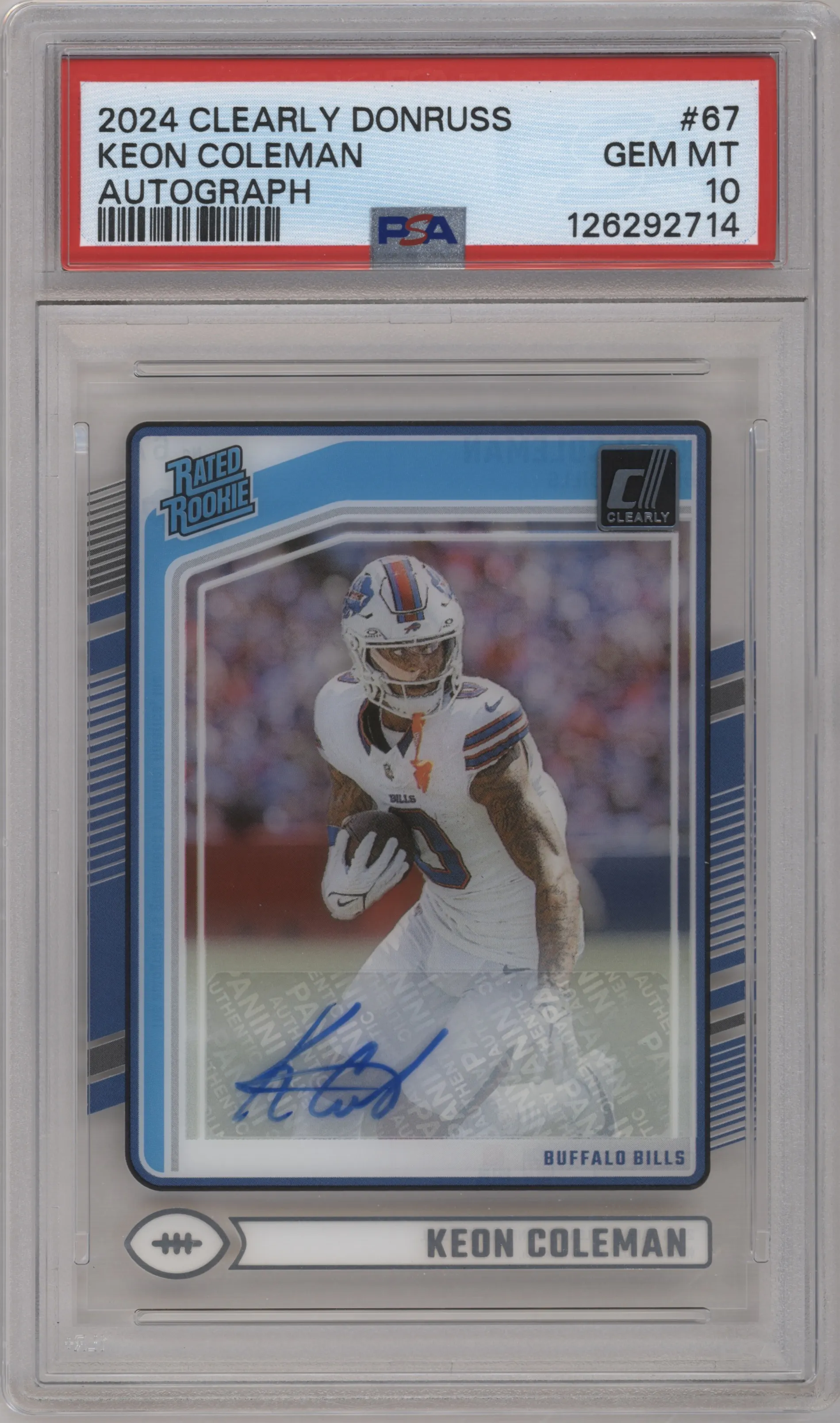 2024 Clearly Donruss Clrly.Rtd.Rke.Auto Keon Coleman #67 PSA 10