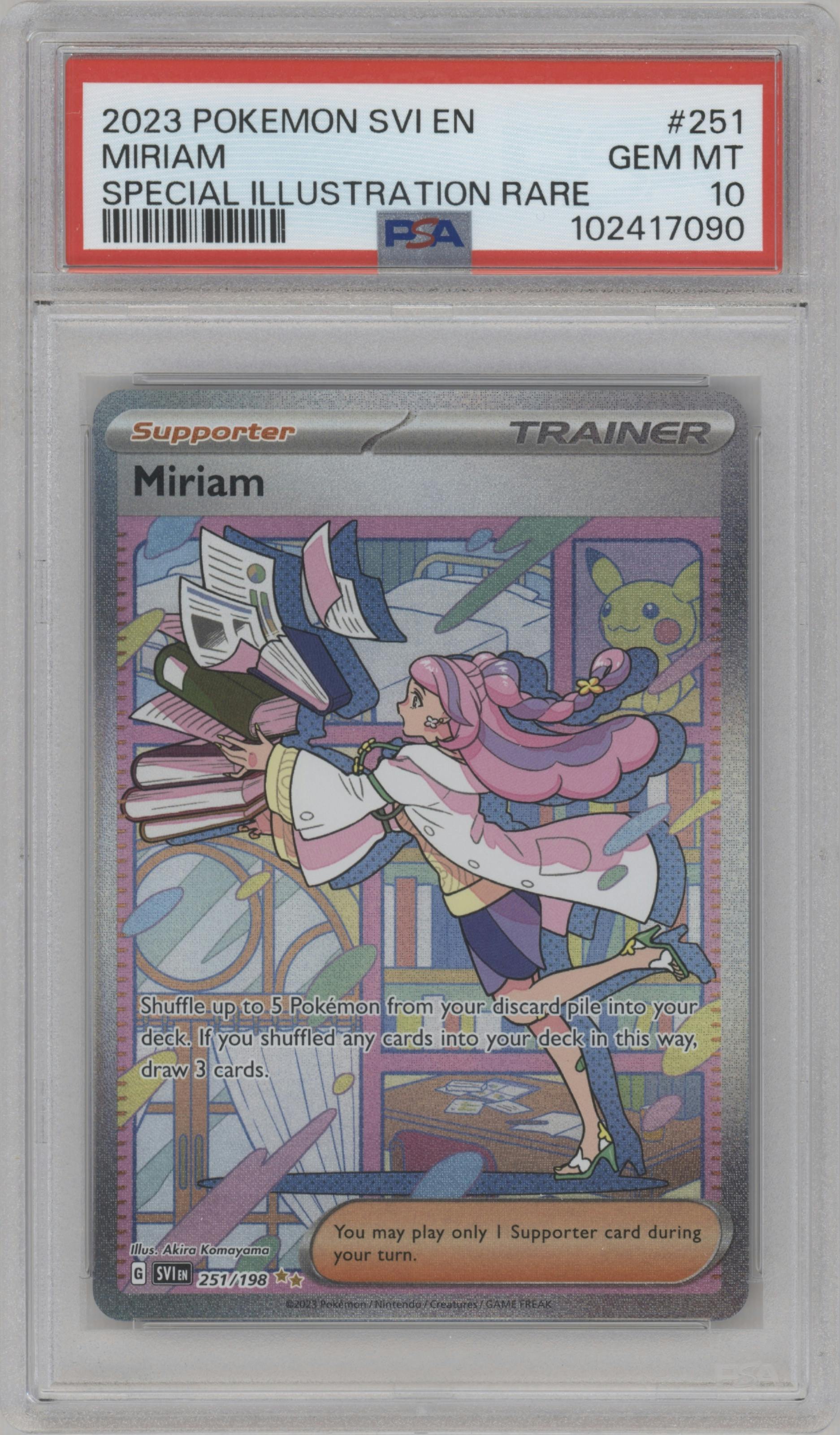 Miriam from the 2023 Pokemon SV set graded by PSA and given an overall grade of 10.