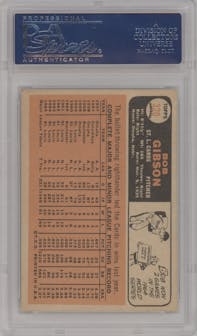 Bob Gibson from the 1966 Topps set graded by PSA and given an overall grade of 5.