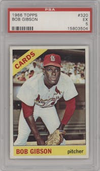 Bob Gibson from the 1966 Topps set graded by PSA and given an overall grade of 5.