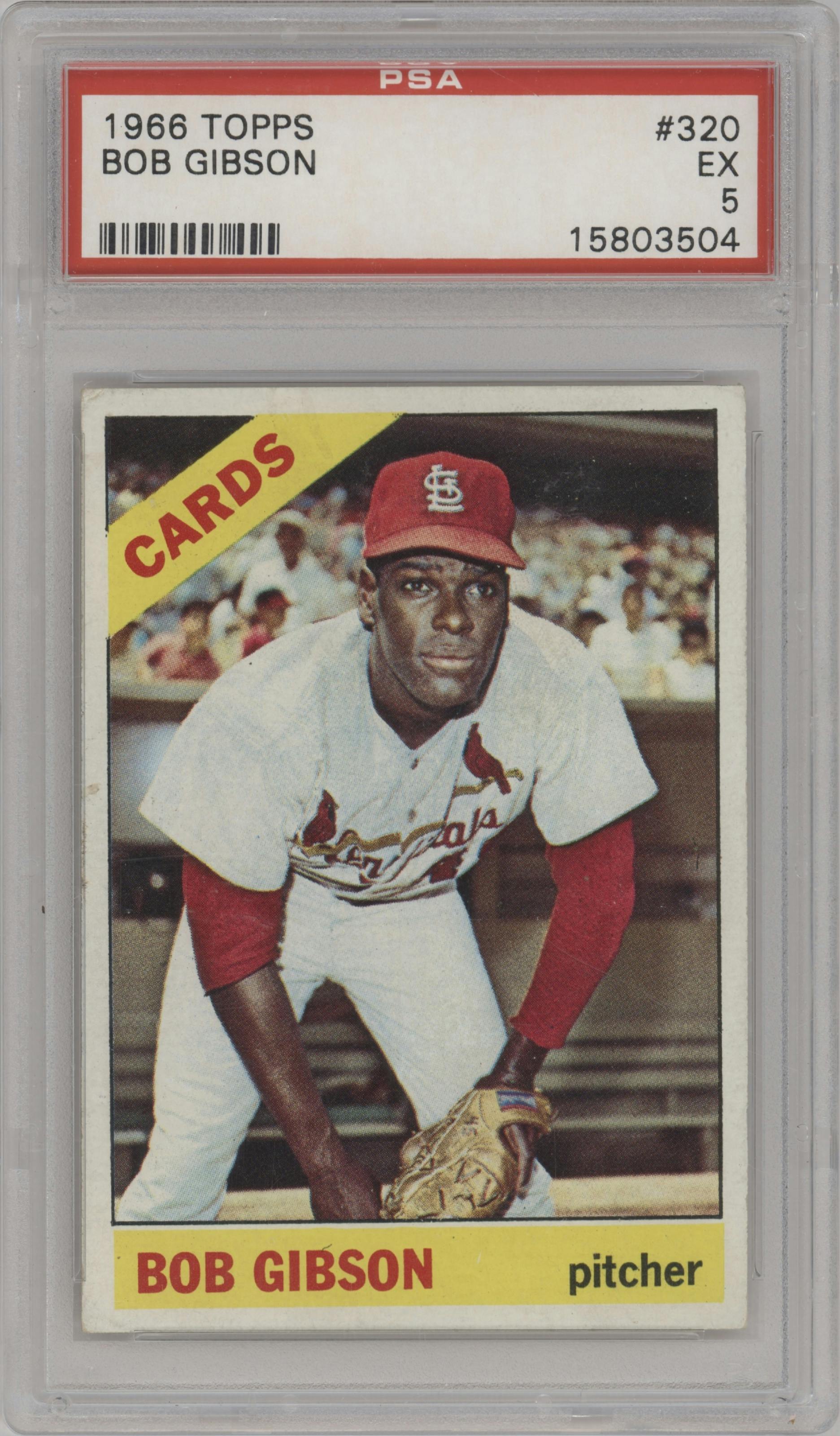 Bob Gibson from the 1966 Topps set graded by PSA and given an overall grade of 5.