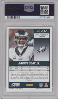 Darius Slay Jr. from the 2024 Panini Score set featuring a Extraterrestrial parallel graded by PSA and given an overall grade of 9.