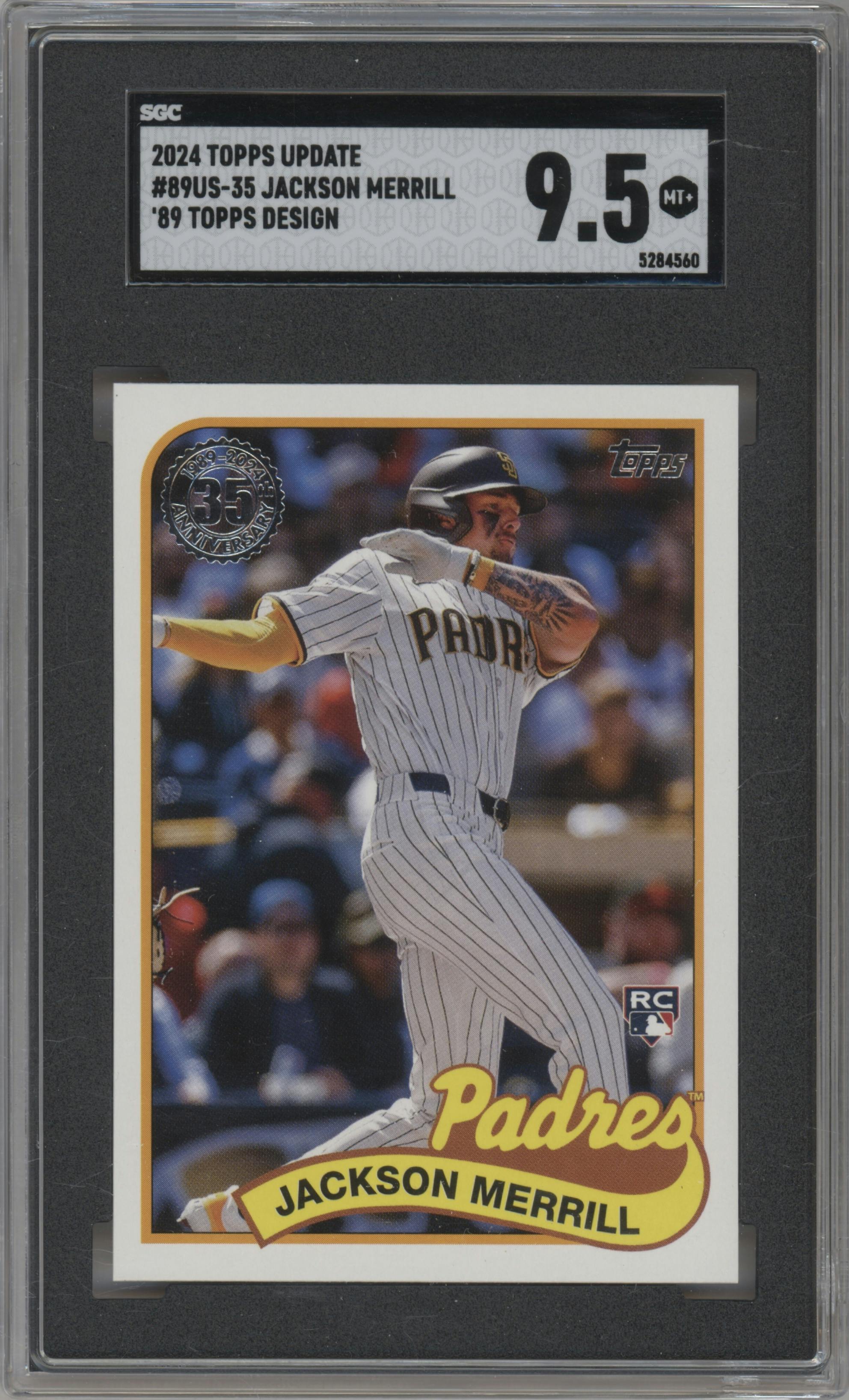 Jackson Merrill from the 2024 Topps Update set graded by SGC and given an overall grade of 9.5.