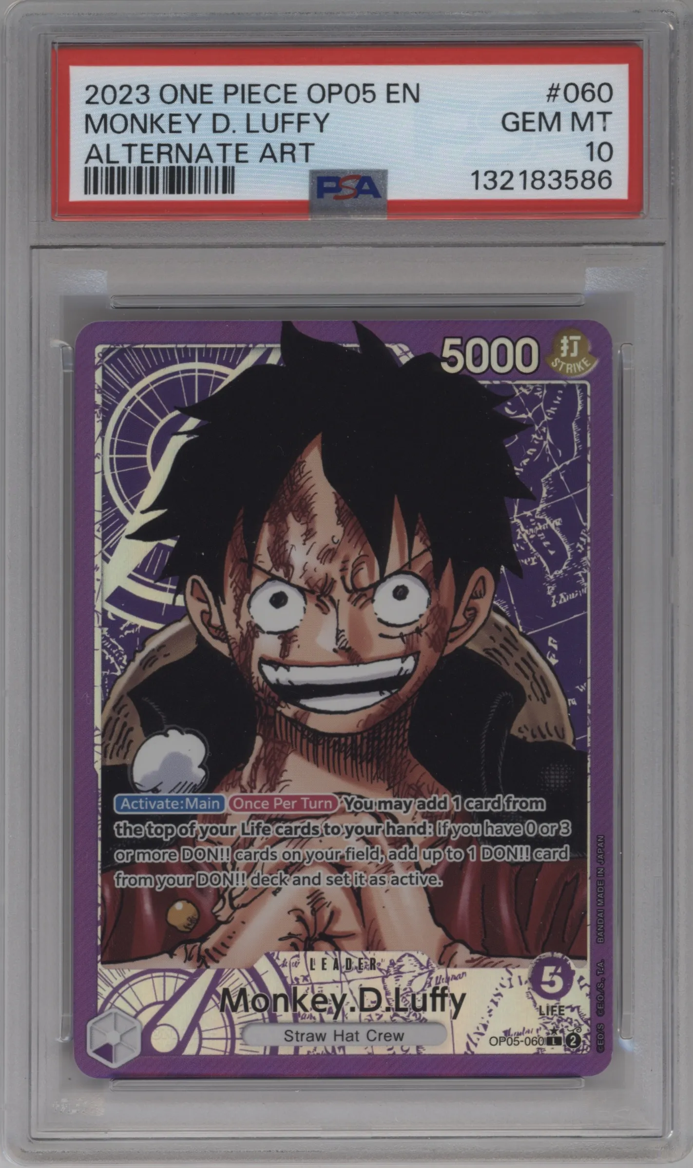 2023 One Piece Awakening of the New Era Monkey.D.Luffy Alternate Art L #OP05-060 L PSA 10