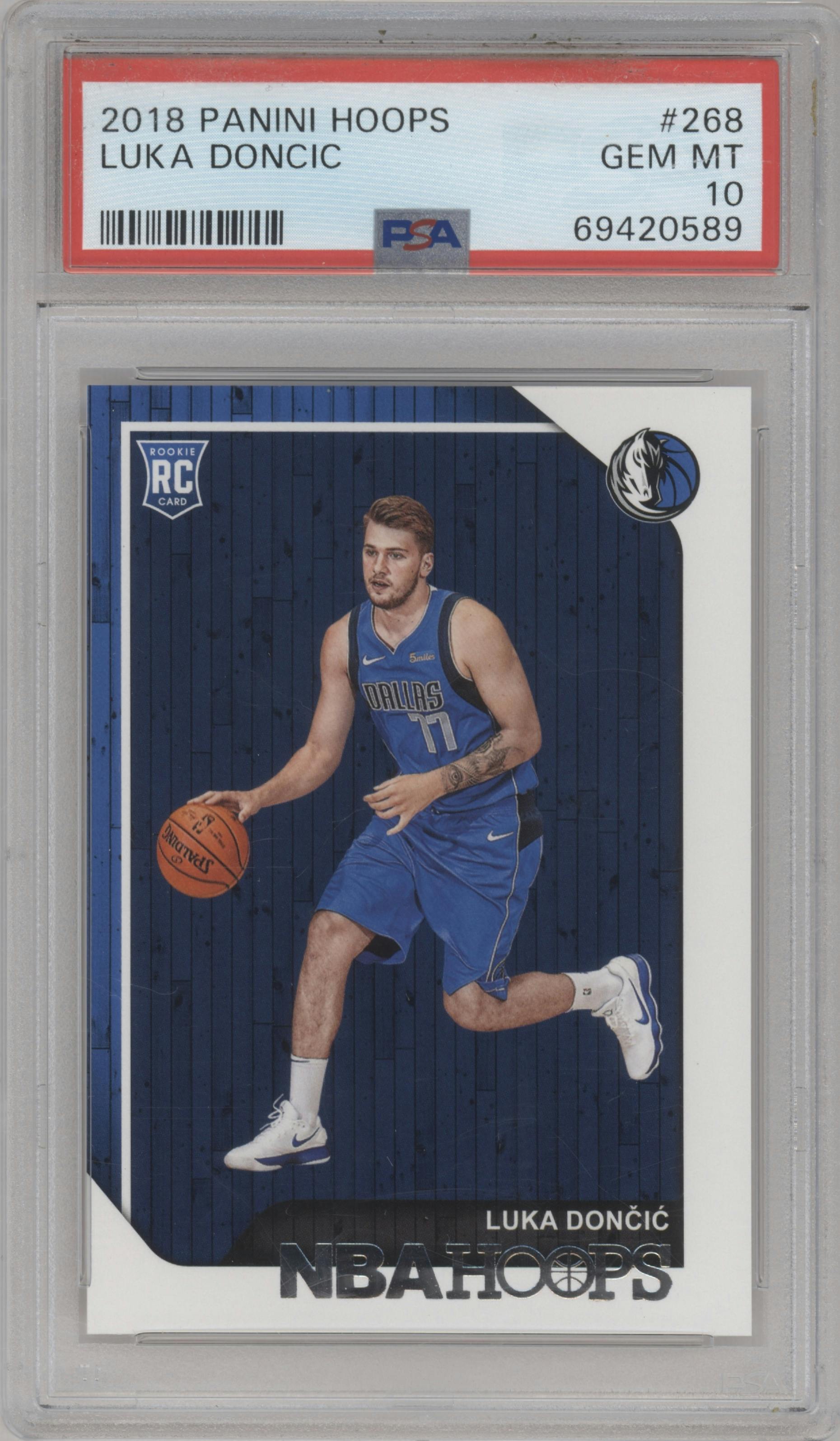Luka Doncic from the 2018-19 Panini NBA Hoops  set graded by PSA and given an overall grade of 10.