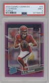 C.J. Stroud from the 2023 Clearly Donruss set featuring a Purple parallel graded by PSA and given an overall grade of 9.
