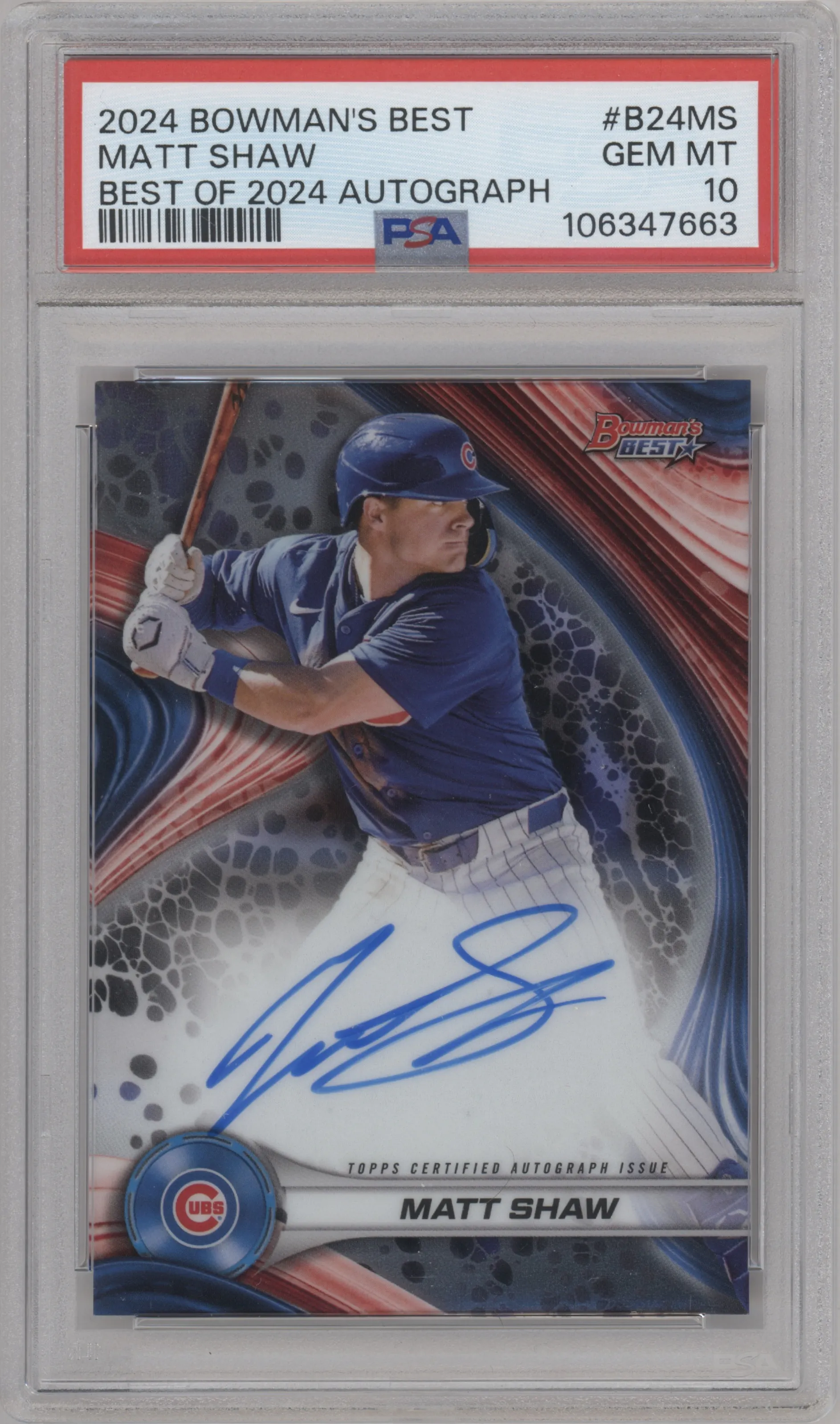 2024 Bowman's Best Best of 24 Auto Matt Shaw #B24-MS PSA 10