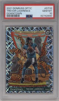 Trevor Lawrence from the 2021 Panini Donruss Optic set graded by PSA and given an overall grade of 10.