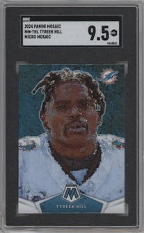 Tyreek Hill from the 2024 Panini Mosaic set graded by SGC and given an overall grade of 9.5.