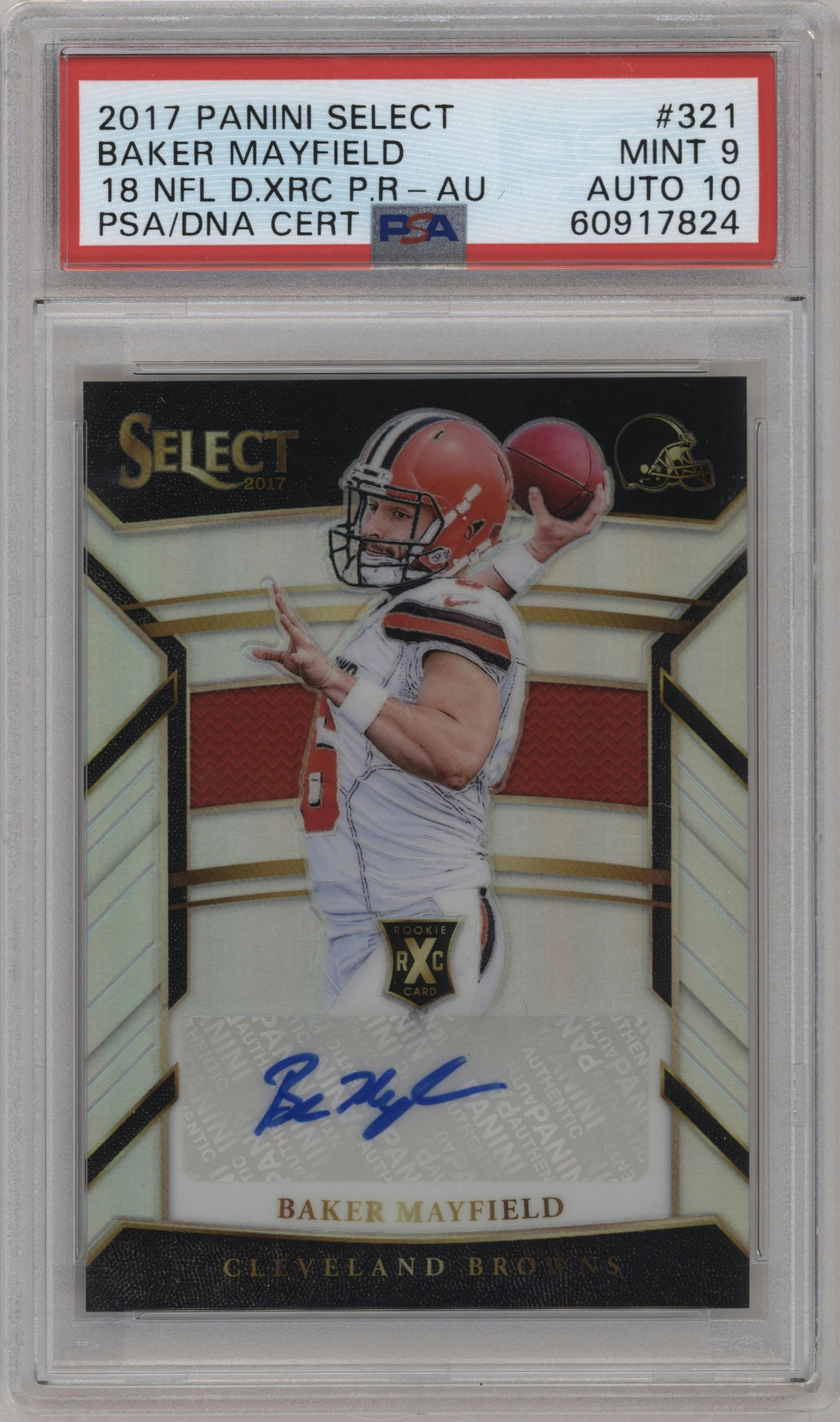 Baker Mayfield from the 2017 Panini Select set graded by PSA and given an overall grade of 9.