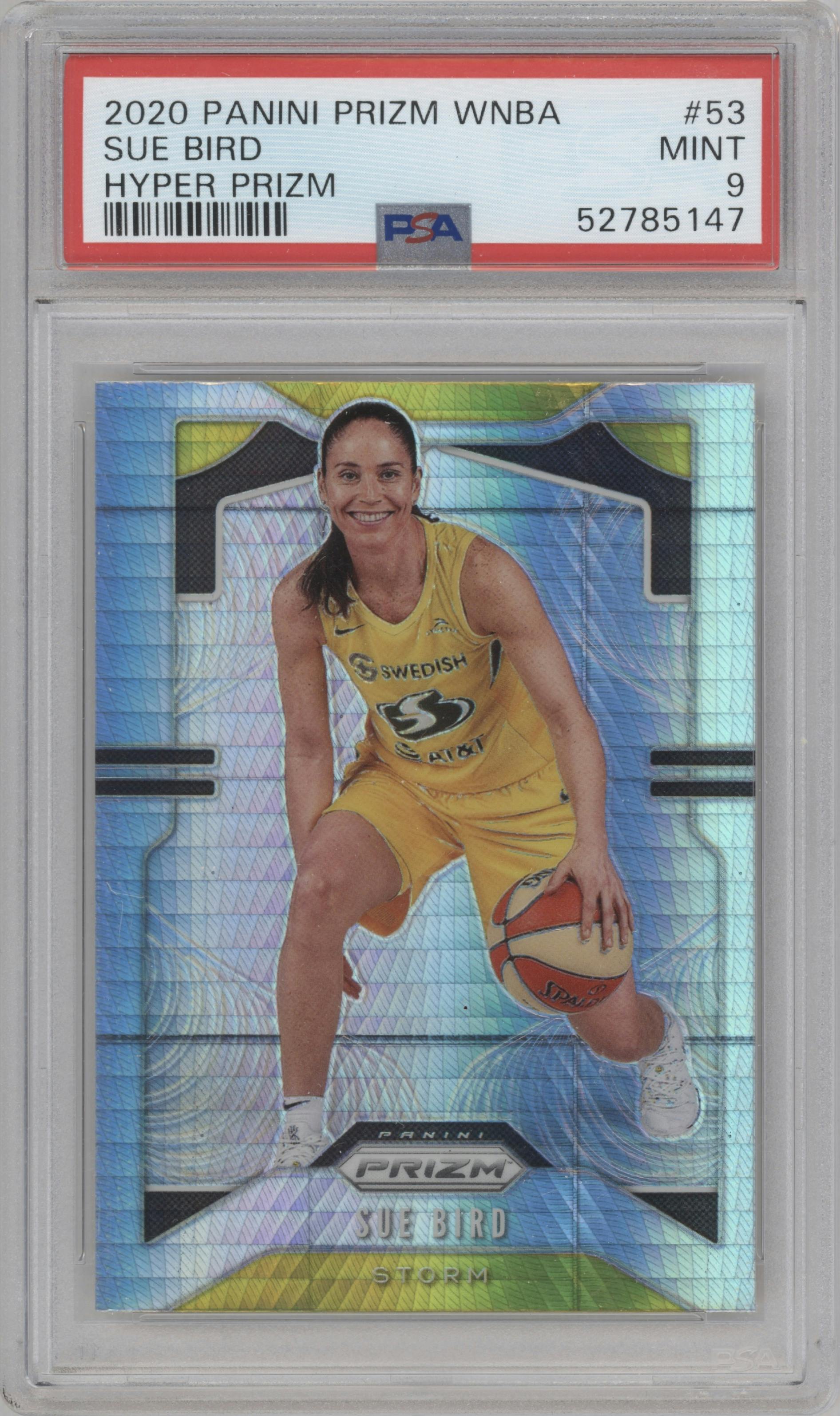 Sue Bird from the 2020 Panini Prizm WNBA set featuring a Hyper parallel graded by PSA and given an overall grade of 9.