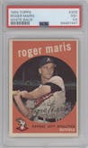 Roger Maris from the 1959 Topps set featuring a White Back parallel graded by PSA and given an overall grade of 3.5.