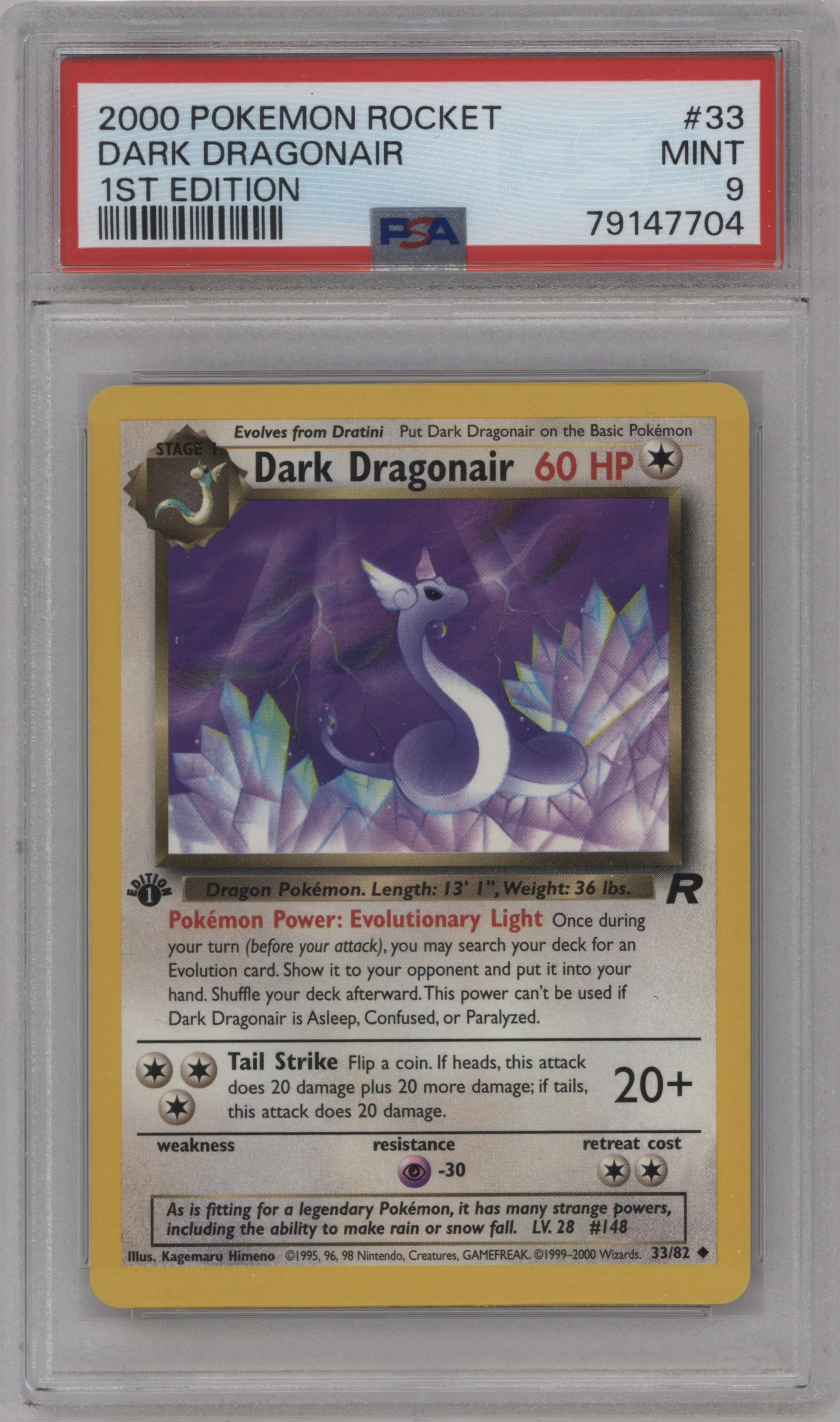 2000 Pokemon Team Rocket Dark Dragonair #33 PSA 9