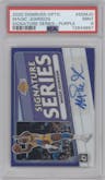 Magic Johnson from the 2020-21 Panini Donruss Optic set featuring a Purple parallel graded by PSA and given an overall grade of 9.