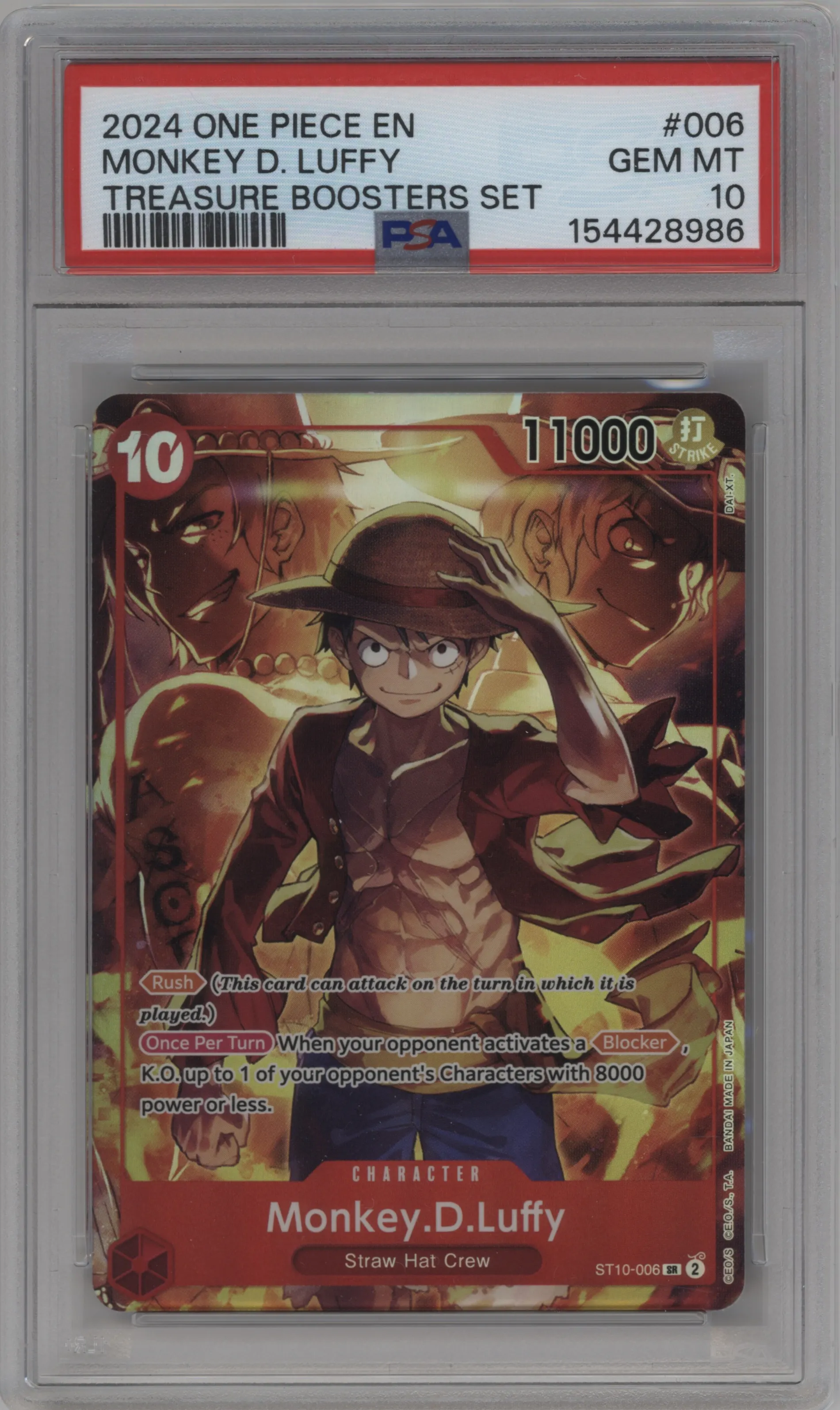 2024 One Piece Treasure Boosters Set Monkey.D.Luffy PSA 10