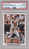 Gunnar Henderson from the 2023 Topps Series 1 set graded by PSA and given an overall grade of 10.