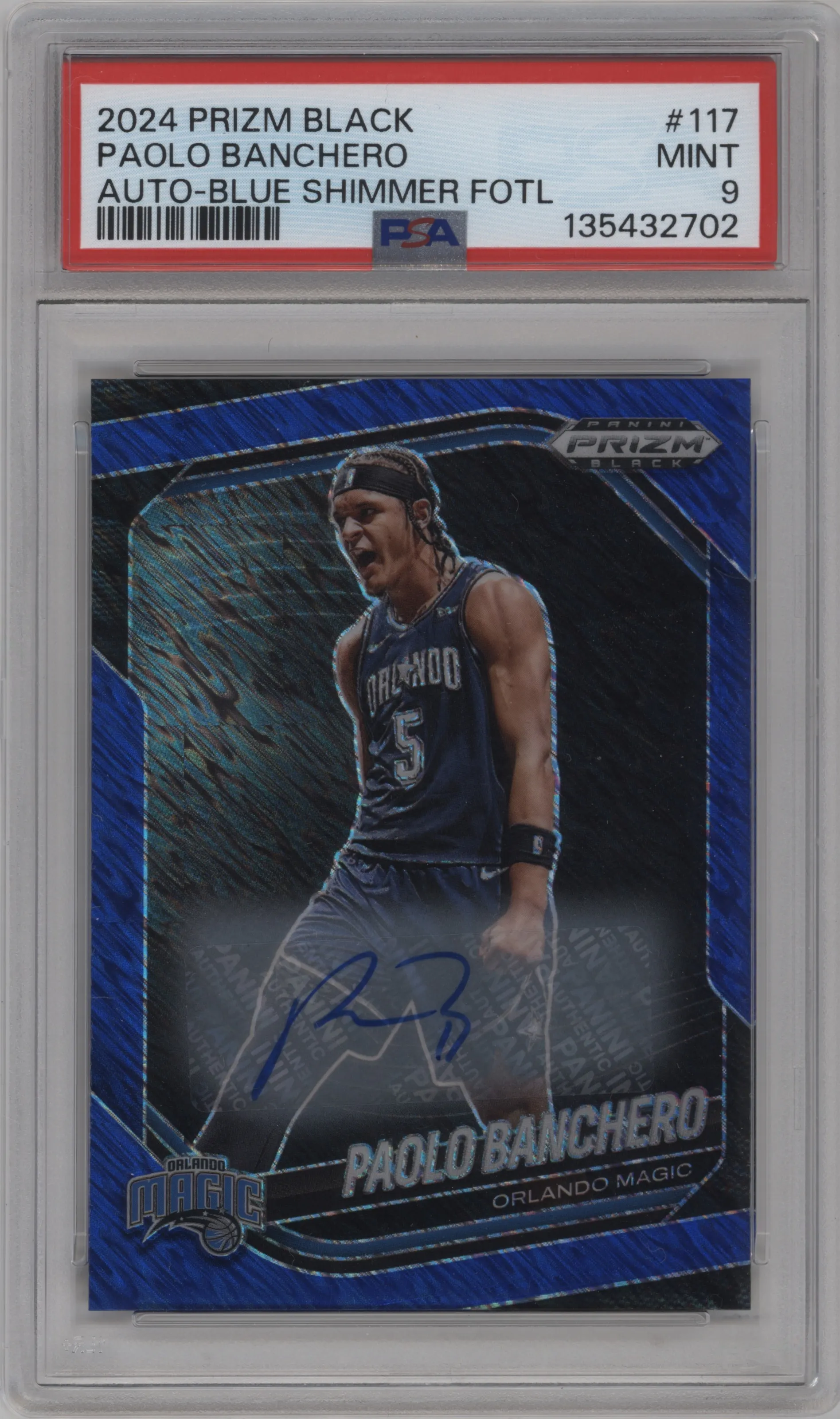 2024 Panini Prizm Black Auto Paolo Banchero Blue Shimmer FOTL #117 PSA 9