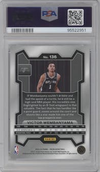 Victor Wembanyama from the 2023-24 Panini Prizm set graded by PSA and given an overall grade of 10.