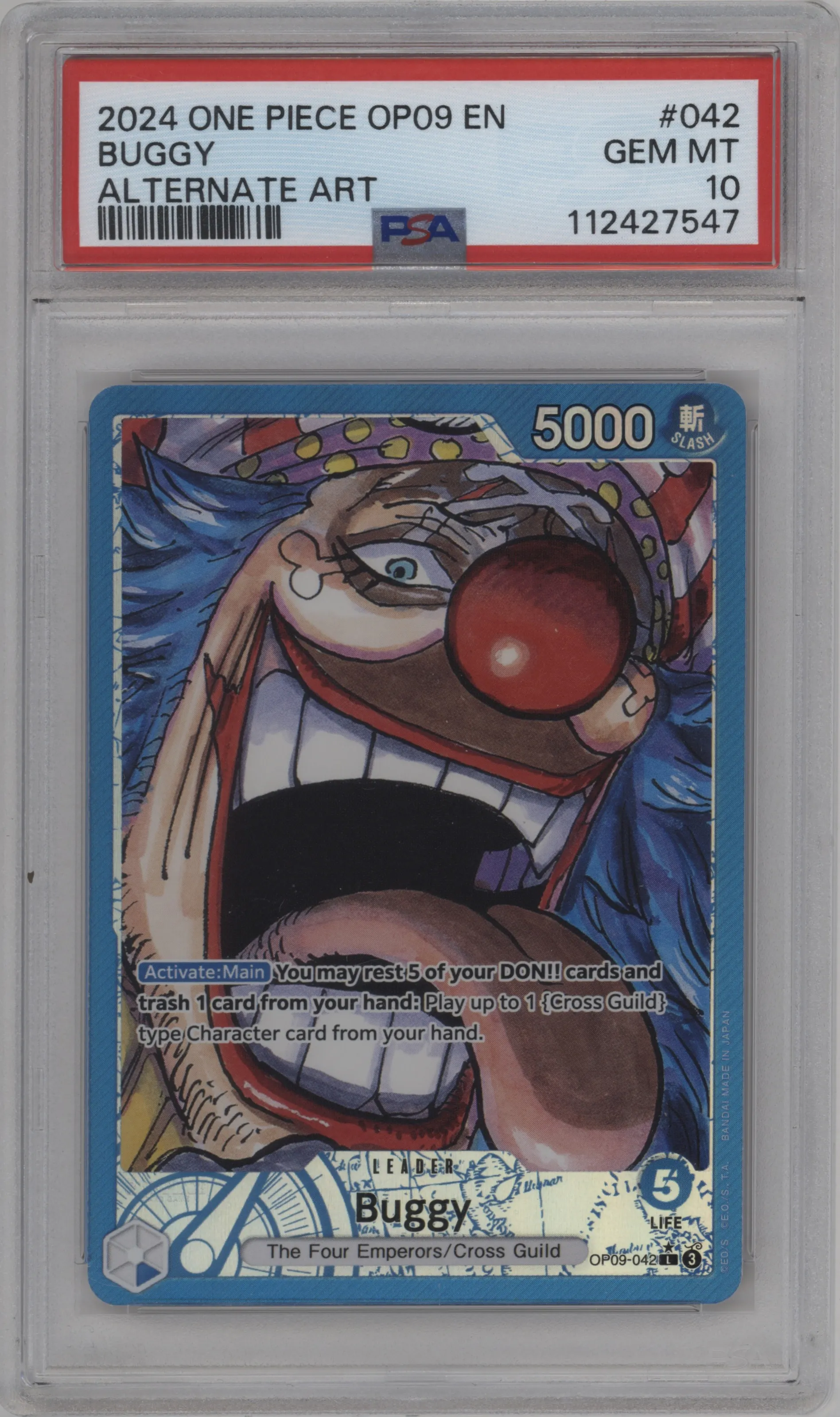 2024 One Piece Emperors in the New World Buggy Alternate Art L #OP09-042 L PSA 10