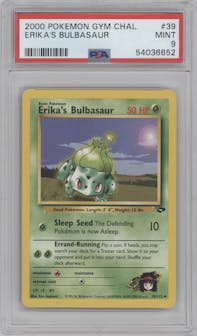 Erika's Bulbasaur from the 2000 Pokemon GH set graded by PSA and given an overall grade of 9.