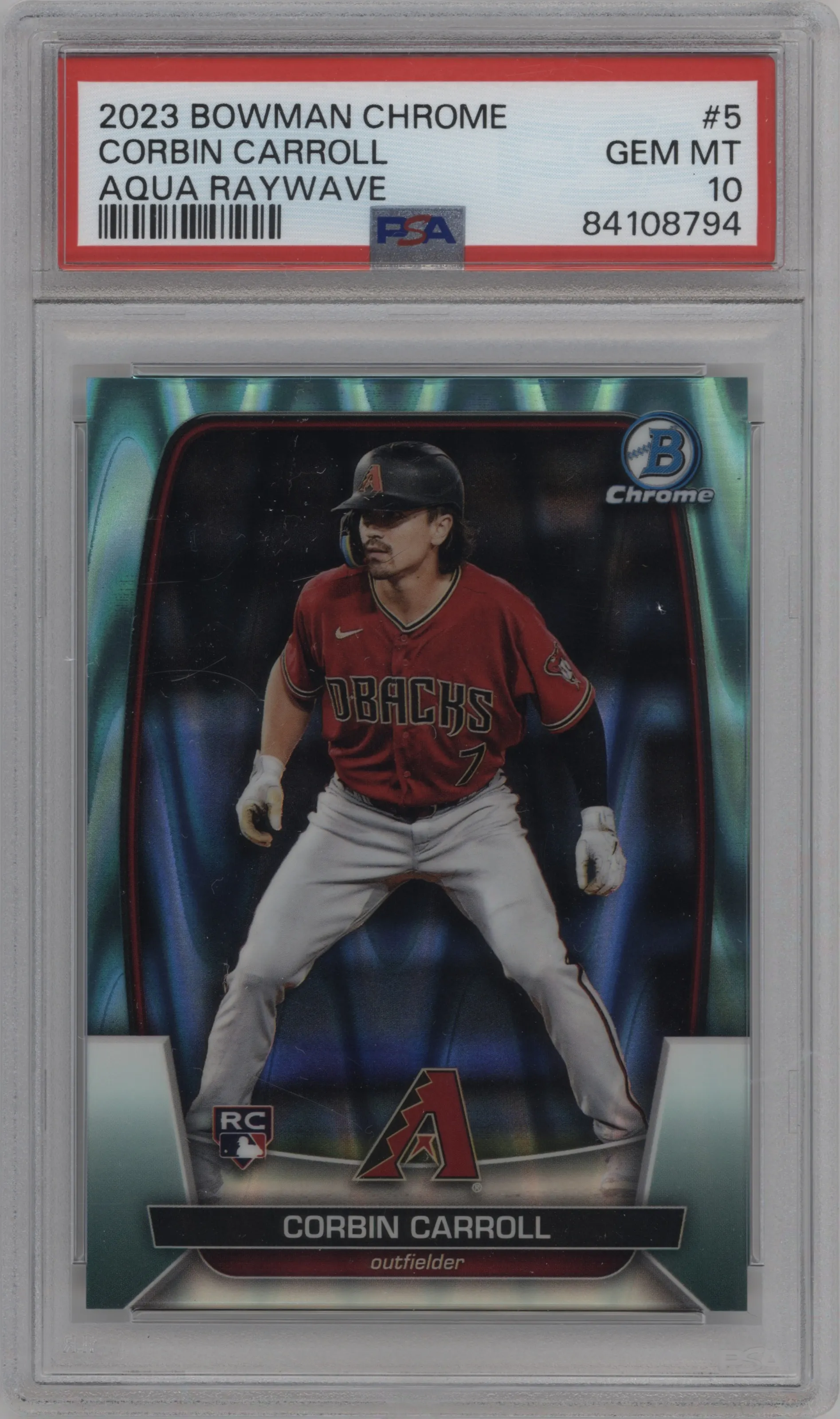 2023 Bowman Chrome Corbin Carroll Aqua RayWave Refractor #5 PSA 10
