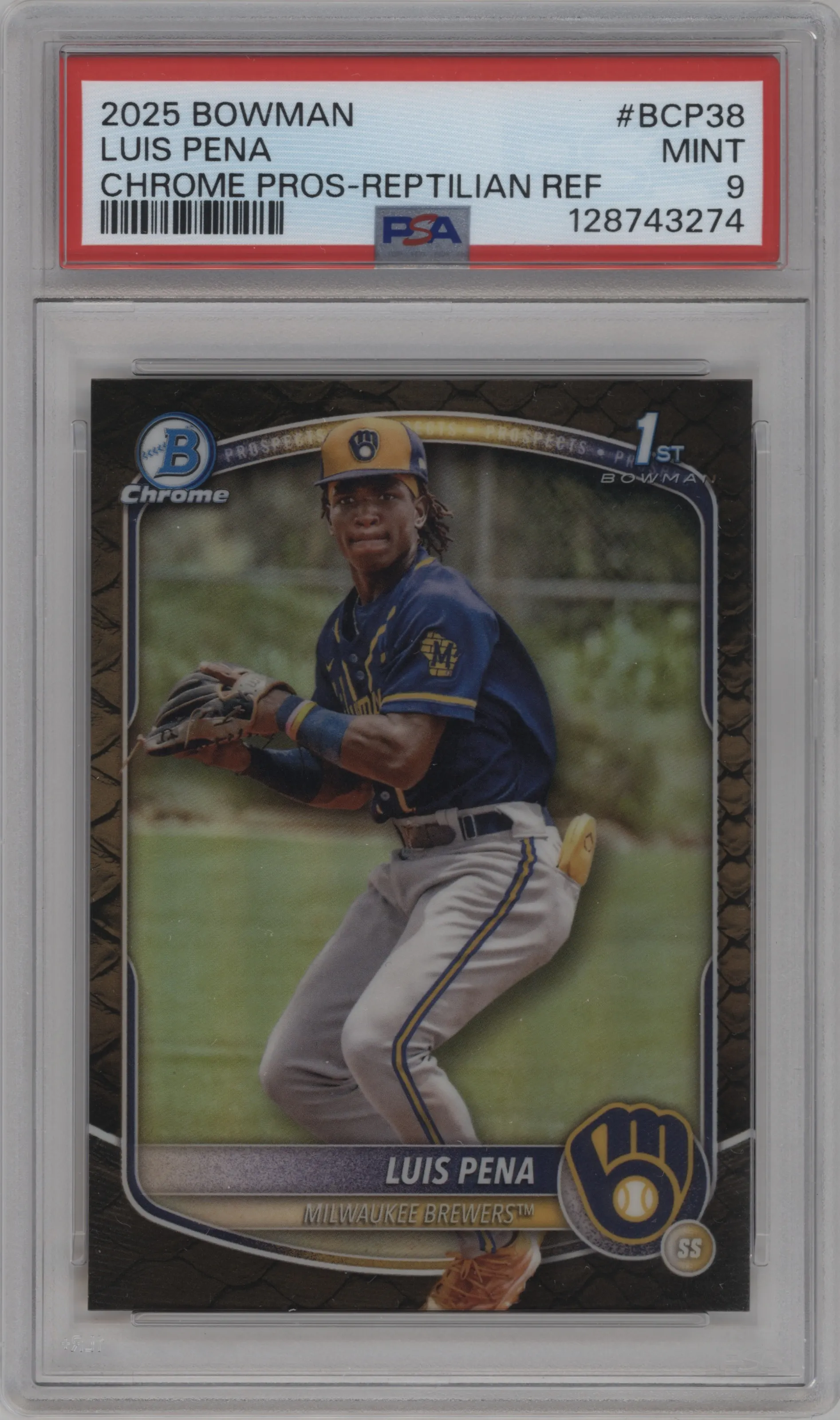 2025 Bowman Chr.Pros Luis Pena Reptilian Refractor #BCP-38 PSA 9