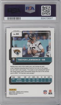 Trevor Lawrence from the 2022 Panini Donruss Optic set featuring a Stars parallel graded by PSA and given an overall grade of 10.
