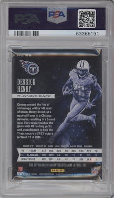 Derrick Henry from the 2016 Panini Honors set featuring a Red parallel graded by PSA and given an overall grade of 9.