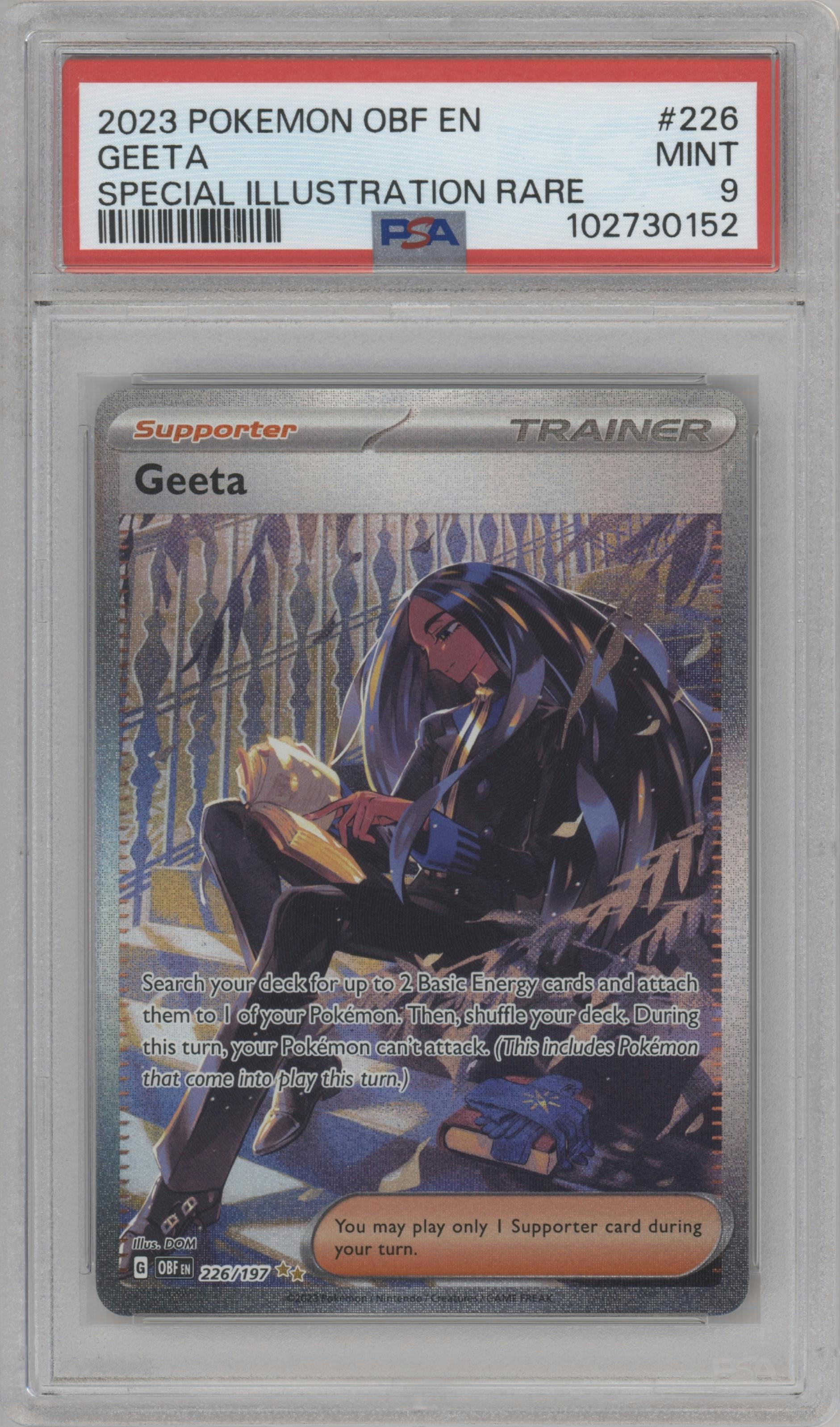 Geeta from the 2023 Pokemon SV set graded by PSA and given an overall grade of 9.