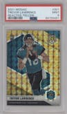 Trevor Lawrence from the 2021 Panini Mosaic set featuring a Reactive Yellow parallel graded by PSA and given an overall grade of 9.