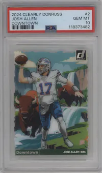 Josh Allen from the 2024 Panini Clearly Donruss set graded by PSA and given an overall grade of 10.