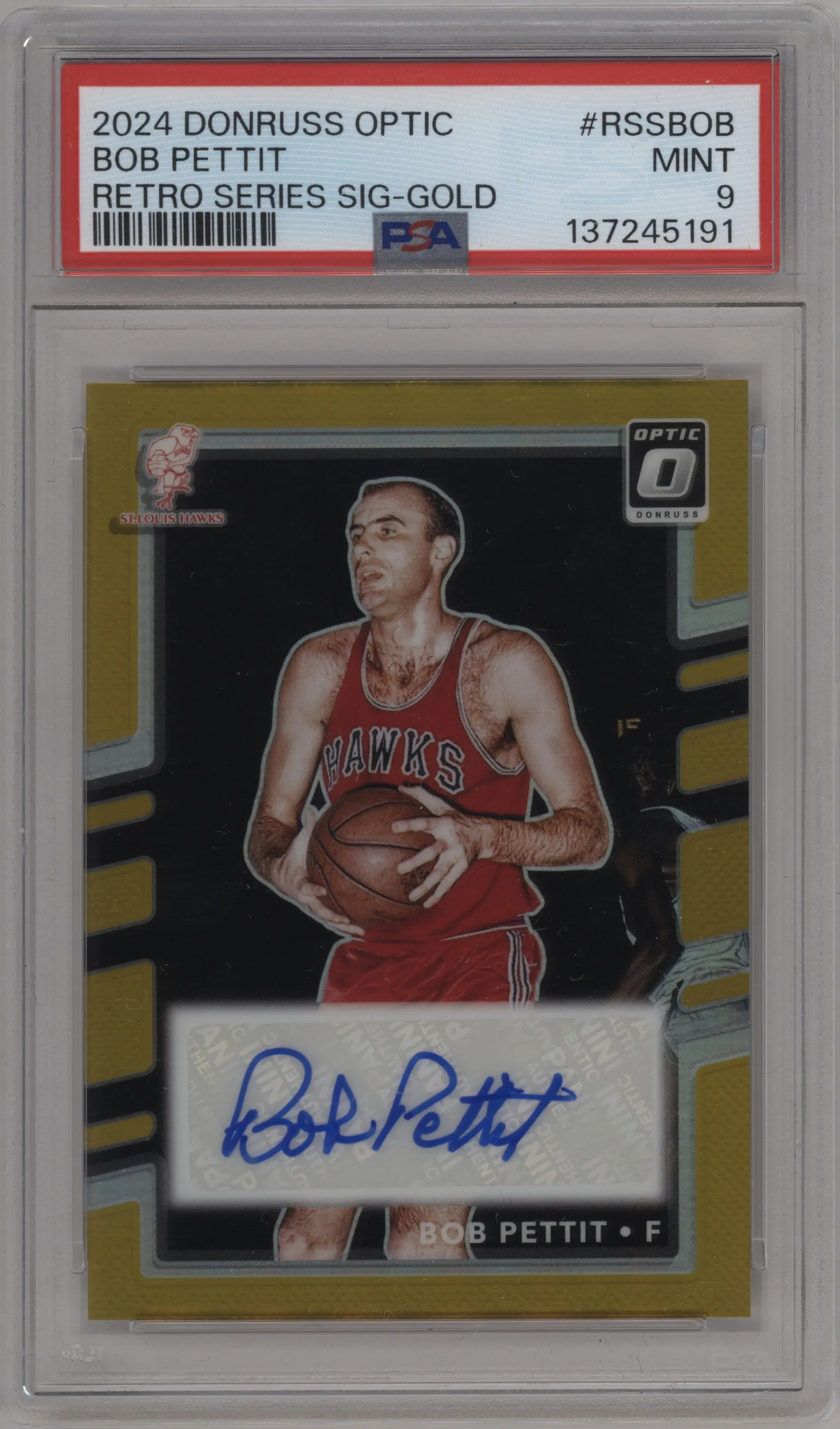 2024 Donruss Optic Rtr.Series Sig. Bob Pettit Gold #RSS-BOB PSA 9