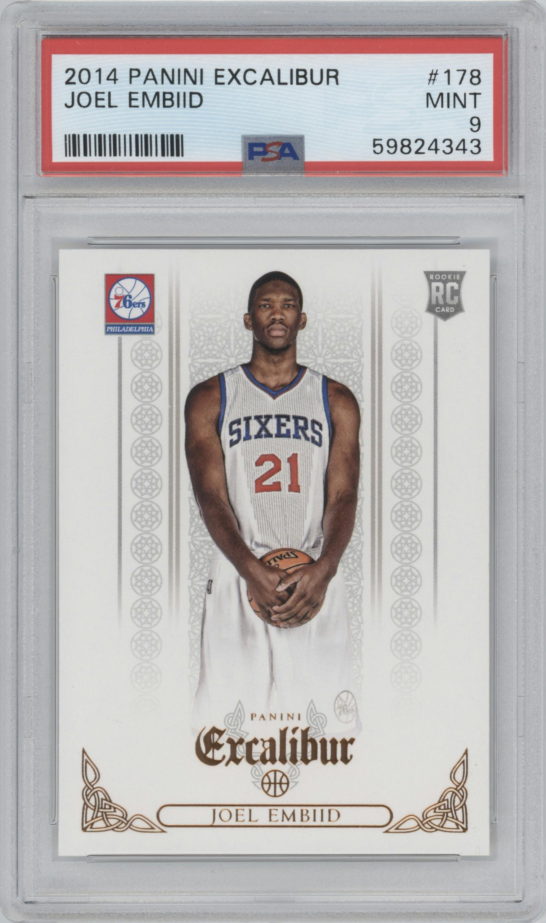 Joel Embiid from the 2014-15 Panini Excalibur set graded by PSA and given an overall grade of 9.