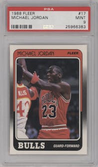 Michael Jordan from the 1988-89 Fleer set graded by PSA and given an overall grade of 9.