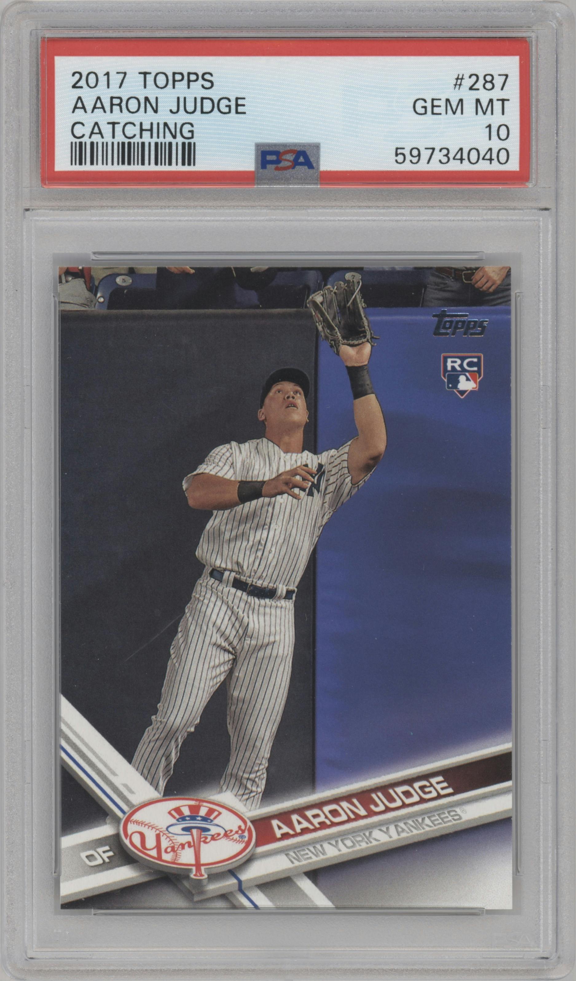 Aaron Judge from the 2017 Topps Series 1 set graded by PSA and given an overall grade of 10.