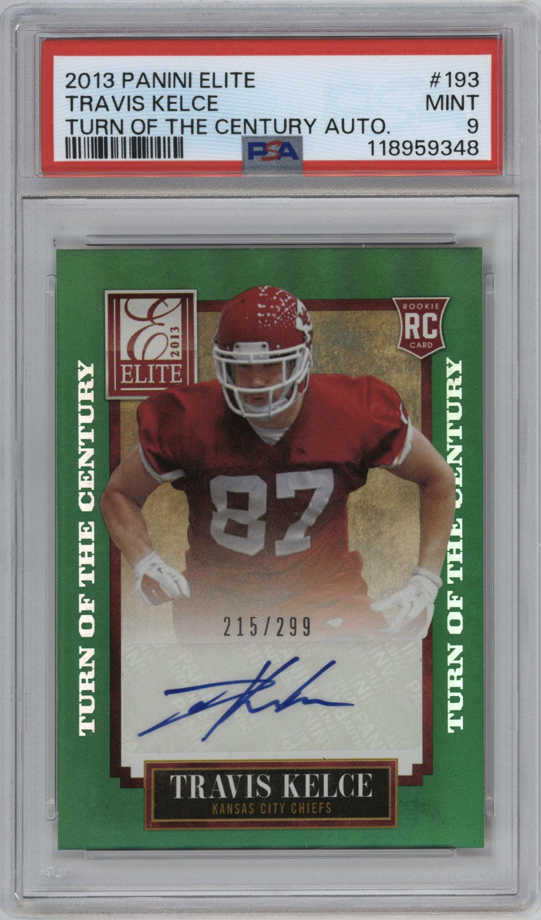Travis Kelce from the 2013 Panini Elite set graded by PSA and given an overall grade of 9.