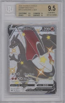 Charizard V from the 2020 Pokemon SWSH set graded by Beckett and given an overall grade of 9.5.