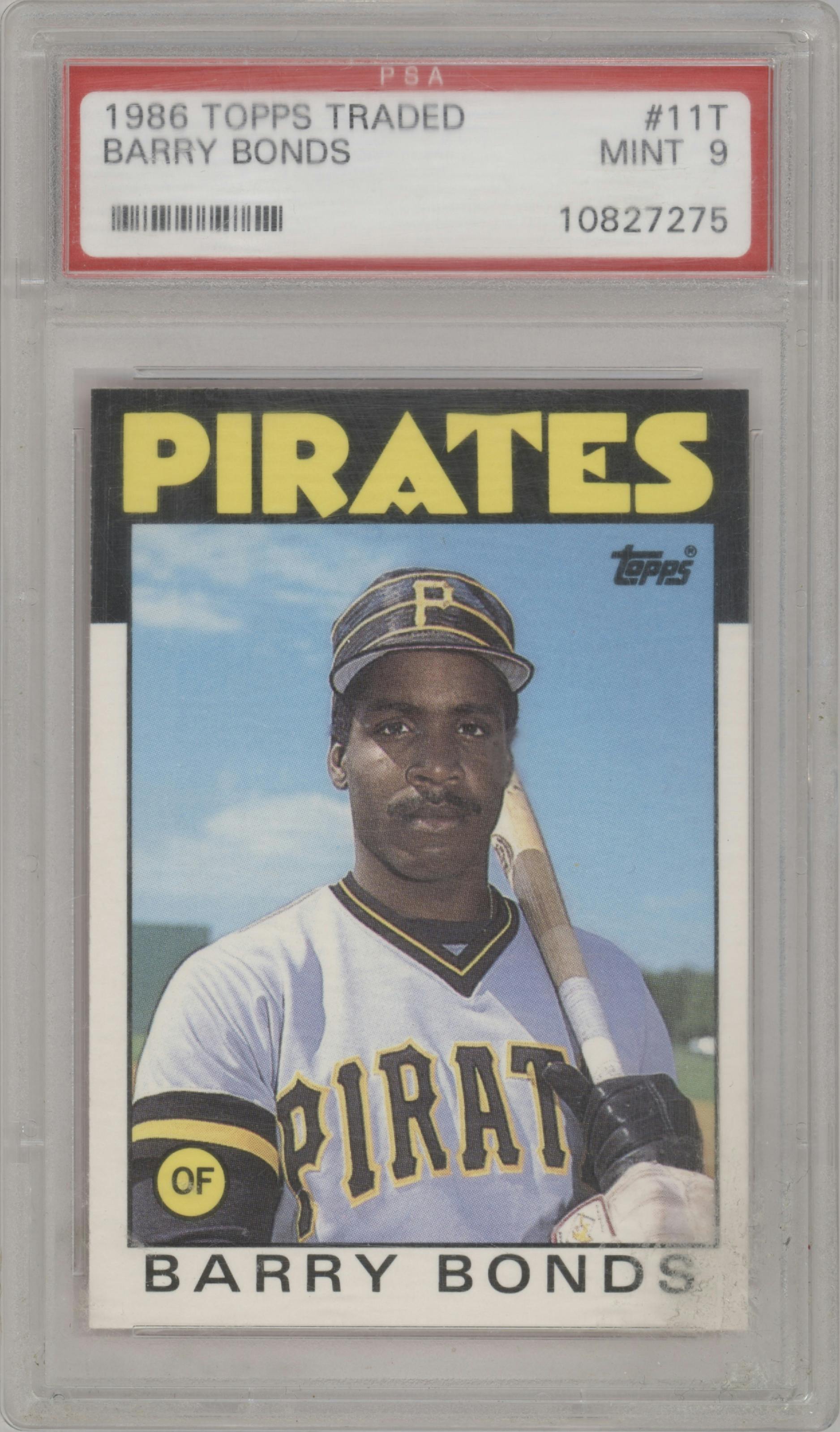 Barry Bonds from the 1986 Topps Traded set graded by PSA and given an overall grade of 9.