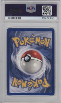 Pikachu from the 1999 Pokemon set featuring a Red Cheeks parallel graded by PSA and given an overall grade of 8.